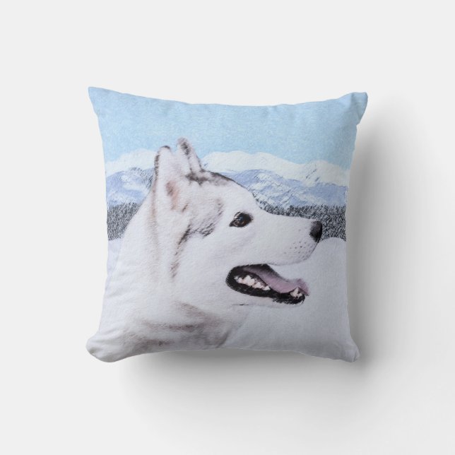 Sibirischer Husky (Silber und Weiß) Malerei Kissen (Vorderseite)