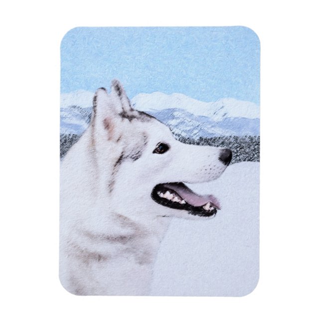 Sibirischer Husky (Silber und Weiß) Malerei Magnet (Vertikal)