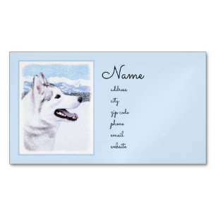 Sibirischer Husky (Silber und Weiß) Malerei Magnetische Visitenkarte