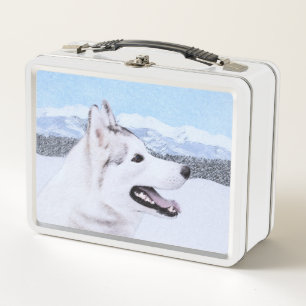 Sibirischer Husky (Silber und Weiß) Malerei Metall Brotdose