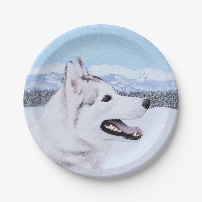 Sibirischer Husky (Silber und Weiß) Malerei Pappteller (Vorderseite)