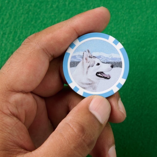 Sibirischer Husky (Silber und Weiß) Malerei Pokerchips (Hand)