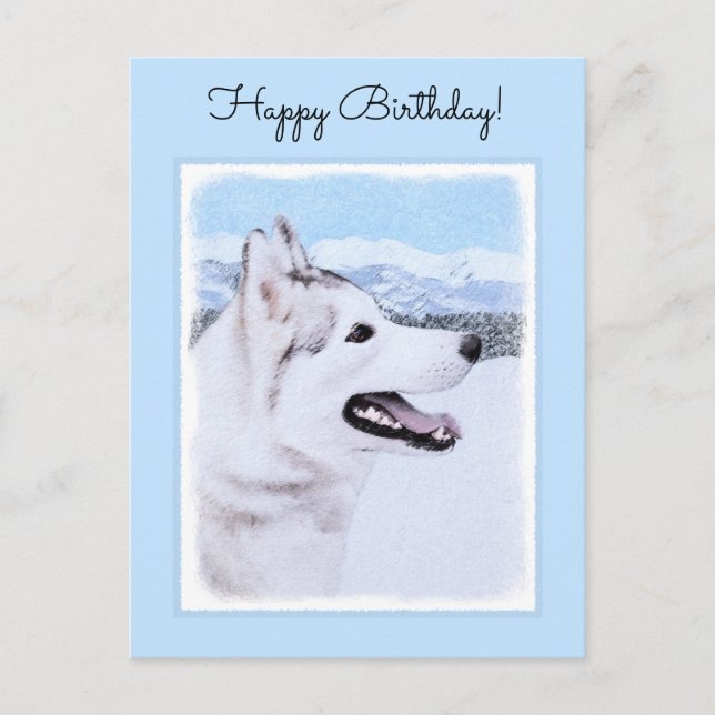 Sibirischer Husky (Silber und Weiß) Malerei Postkarte (Vorderseite)