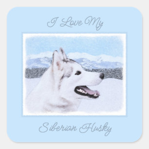Sibirischer Husky (Silber und Weiß) Malerei Quadratischer Aufkleber