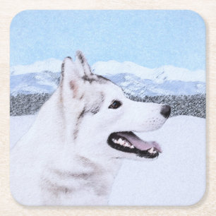 Sibirischer Husky (Silber und Weiß) Malerei Rechteckiger Pappuntersetzer