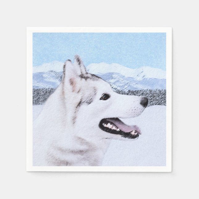 Sibirischer Husky (Silber und Weiß) Malerei Serviette (Vorderseite)