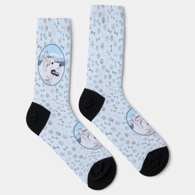 Sibirischer Husky (Silber und Weiß) Malerei Socken (Rechts)