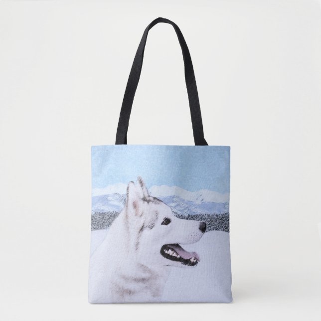 Sibirischer Husky (Silber und Weiß) Malerei Tasche (Vorderseite)
