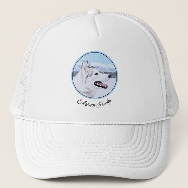 Sibirischer Husky (Silber und Weiß) Malerei Truckerkappe (Vorderseite)