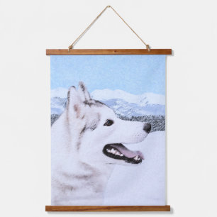 Sibirischer Husky (Silber und Weiß) Malerei Wandteppich Mit Holzrahmen