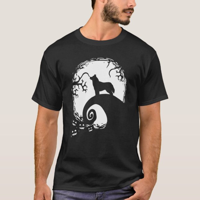 Sibirischer Husky und MondHalloween T-Shirt (Vorderseite)