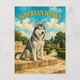 Sibirischer Husky, Vintage-Wasserfarben-Hunde-Kuns Postkarte