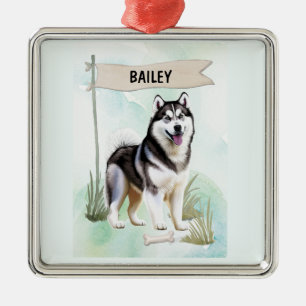 Sibirischer Husky Wasserfarbe Personalisierter Hun Ornament Aus Metall