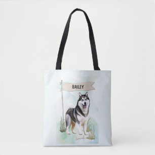 Sibirischer Husky Wasserfarbe Personalisierter Hun Tasche
