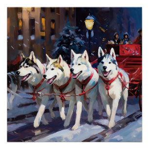 Sibirischer Husky Weihnachtsfestzeit Poster