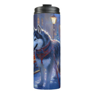 Sibirischer Husky Weihnachtsfestzeit Thermosbecher