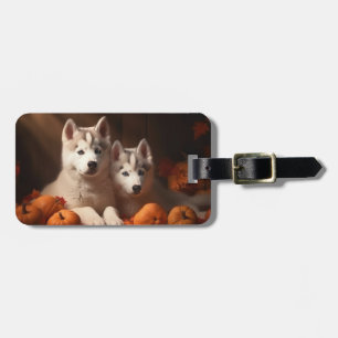 Sibirischer Husky-Welpe Herbstfreude Kürbis Gepäckanhänger