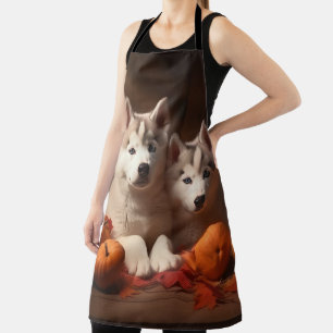 Sibirischer Husky-Welpe Herbstfreude Kürbis Schürze
