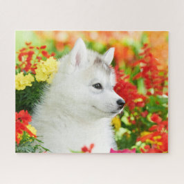 Sibirischer Husky-Welpe in Blume-Rätsel
