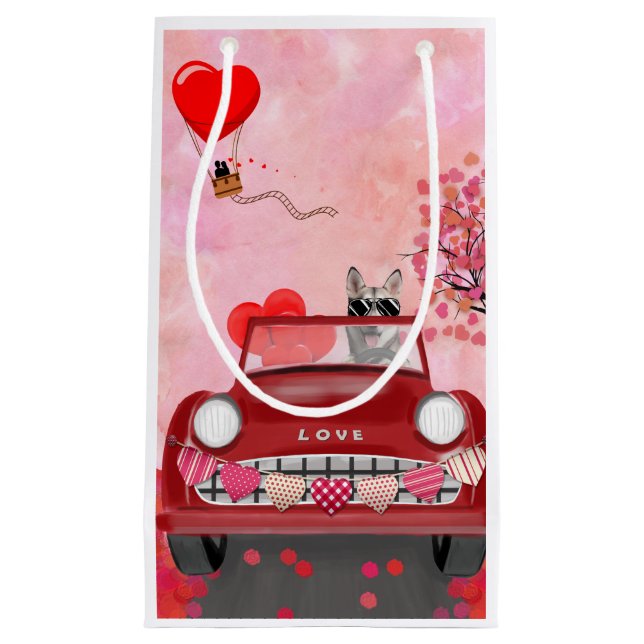 Sibirischer Huskyfahrer mit Herzvalentiner Kleine Geschenktüte (Vorderseite)