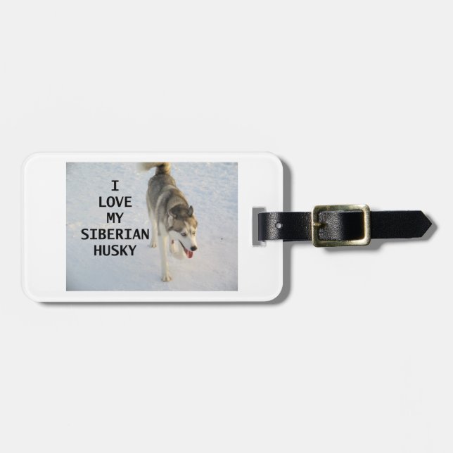 sibirischer Schlittenhund grauer und weißer Liebe Gepäckanhänger (Vorderseite horizontal)