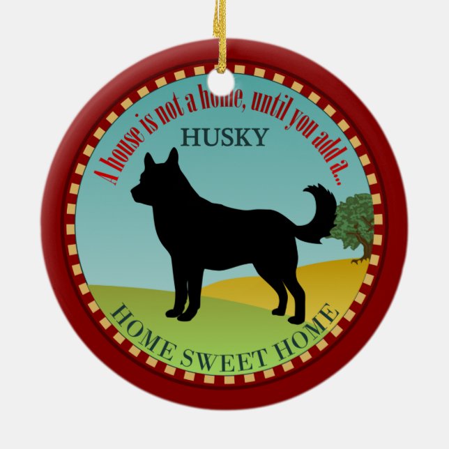 Sibirischer Schlittenhund-Zuhause Keramik Ornament (Hinten)
