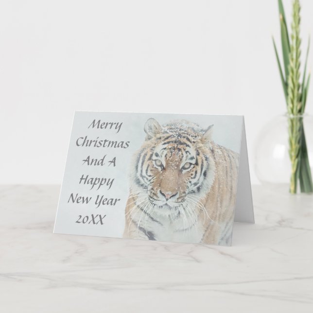 Sibirischer Tiger im Schnee-Weihnachten Karte (Vorderseite)