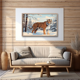 Sibirischer Tiger in Holz - Ai Poster