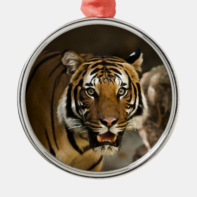 Sibirischer Tiger Silbernes Ornament (Vorne)