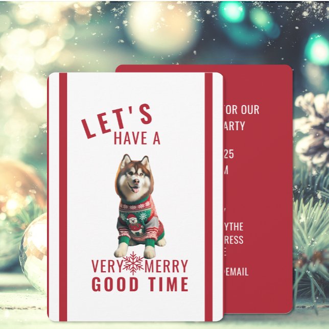 Sibirischer Weihnachtsfeiertag - Einladung (The front and back of the Siberian Husky Christmas Holiday invitations)