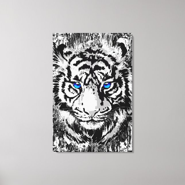 Sibirischer Weißtiger Kopf - Tiger Blue Eyes Leinw Leinwanddruck (Vorderseite)