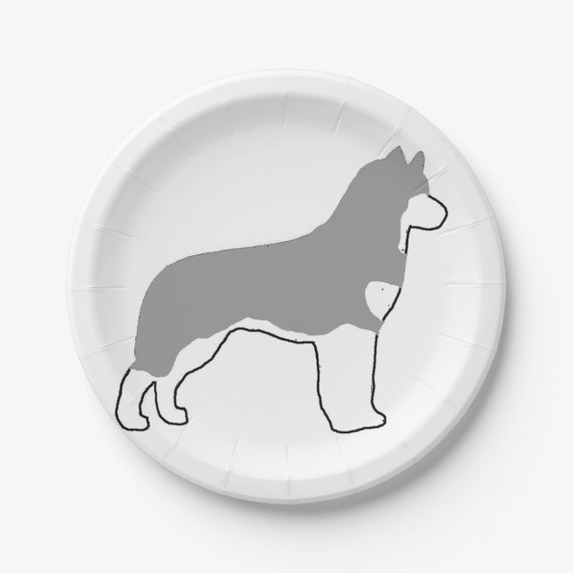 sibirisches Huskygrau-weißes Silo Pappteller (Vorderseite)