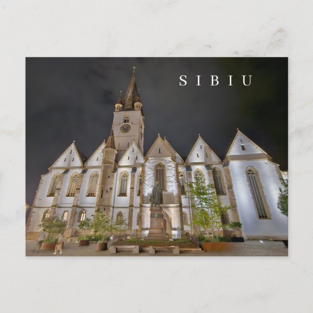 Sibiu Kathedrale am Abend Postkarte (Vorderseite)