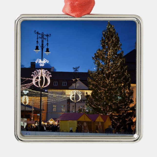 Sibiu-Weihnachtsbaum Silbernes Ornament (Vorne)