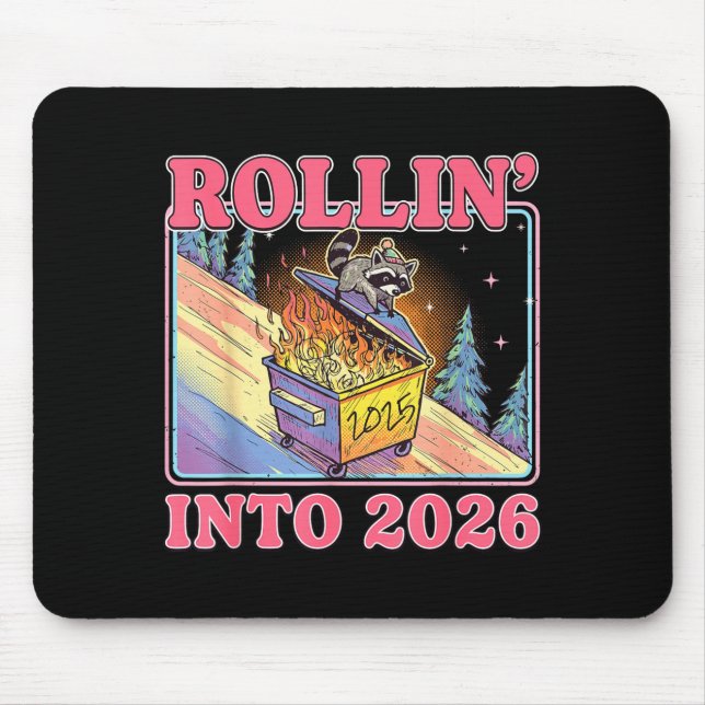 Sich auf 2026 freuen, lustiges Waschbär-Meme, Froh Mousepad (Vorne)