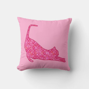 Sich streckende Katzensilhouette in Fuchsia-Rosa-B Kissen