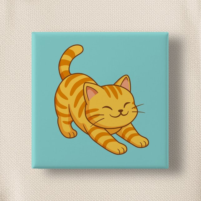 Sich streckende orange getigerte Katze grün Button (Von Creator hochgeladen)