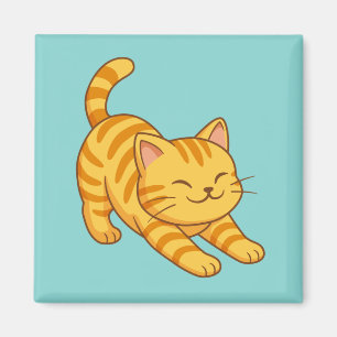Sich streckende orange getigerte Katze grün Magnet