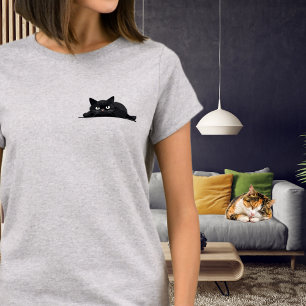 Sich umsehende schwarze Katze süßes minimalistisch T-Shirt