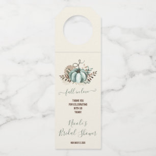 Sich verlieben, Blauer Kürbis, Florale Babyparty Flaschenanhänger