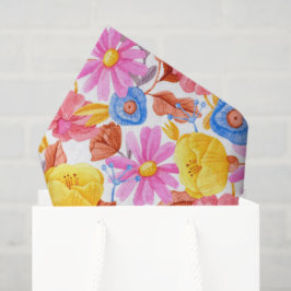 Sich wiederholendes Blumenmuster mit rosa und gelb Seidenpapier