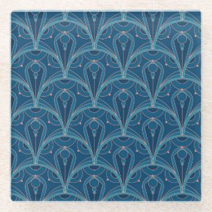 Sich wiederholendes geometrisches Art Deco-Muster Glasuntersetzer
