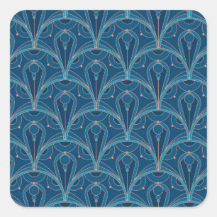 Sich wiederholendes geometrisches Art Deco-Muster Quadratischer Aufkleber