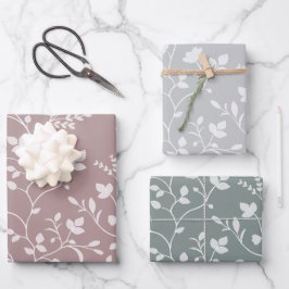 Sich windende Florale Sanfte gedämpfte Botanik Geschenkpapier Set