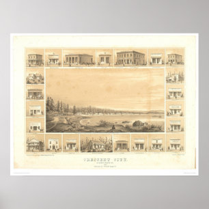 Sichelförmige Stadt, panoramische Karte 1857 Poster