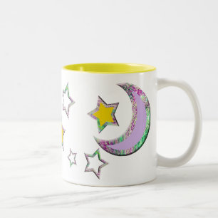 Sichelförmiger Mond u. Sterne #3 Zweifarbige Tasse