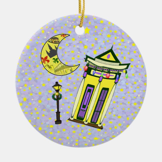 Sichelförmiges Mond-Weihnachten New Orleans Keramik Ornament (Vorne)