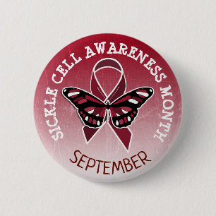 Sichelzellenbewusstsein Burgund Ribbon Button