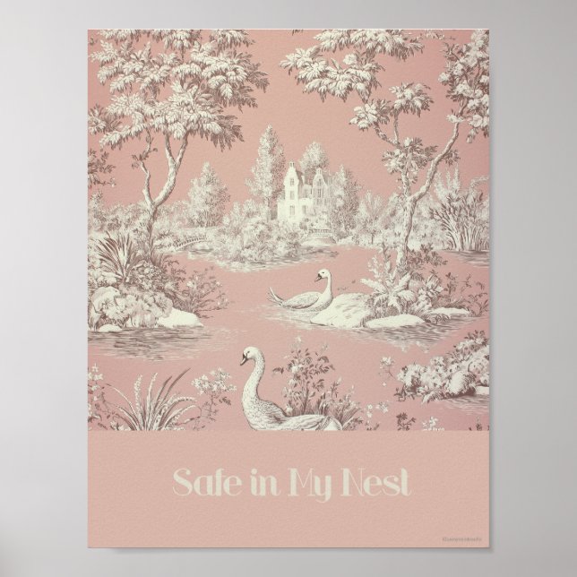 Sicher in meinem Nest Pink Swans Kinderzimmer Post Poster (Vorne)