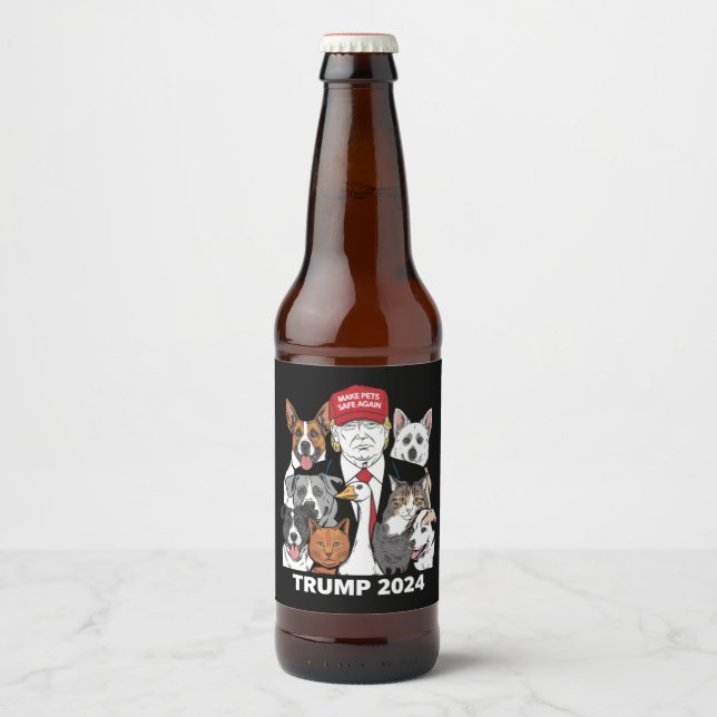 Sichere Haustiere Trump 2024 Rette unsere Haustier Bierflaschenetikett (Vorderseite)